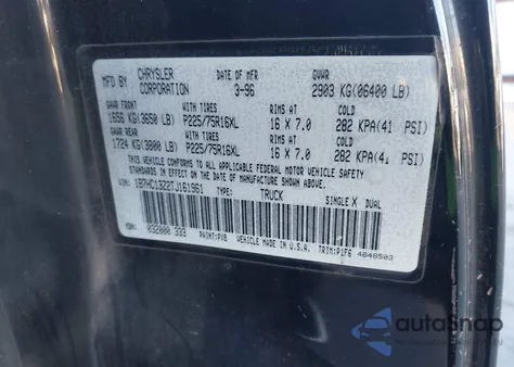 1996 Dodge Ram 1500 z USA, uszkodzony, nr VIN 1B7HC13Z2TJ161961